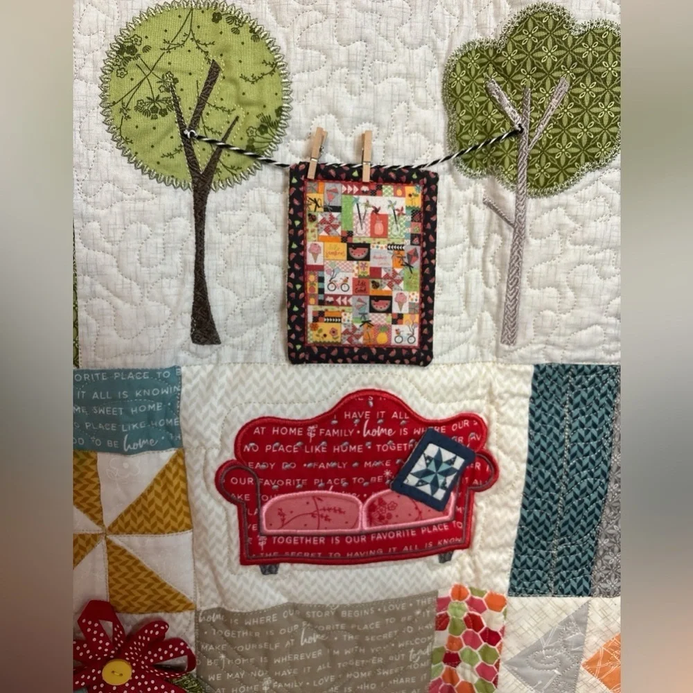 NEW HANDMADE QUILT 42”x58” WITH 3D DETAILS VERY HOMEY BEAUTIFUL WALL HANGING